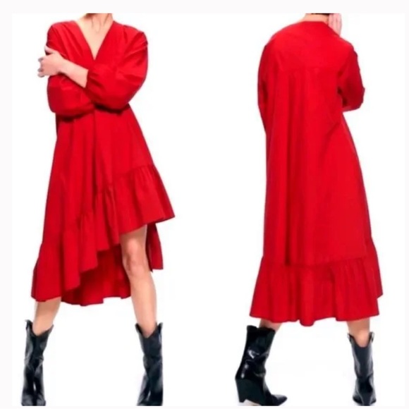 Zara Dresses Zara Poplin Midi Red Dress Sz S Poshmark